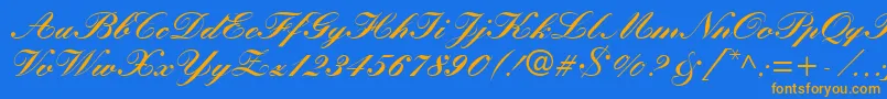 Fonte KuenstlerScriptLtBlack – fontes laranjas em um fundo azul
