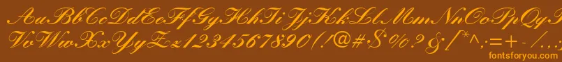KuenstlerScriptLtBlack-Schriftart – Orangefarbene Schriften auf braunem Hintergrund