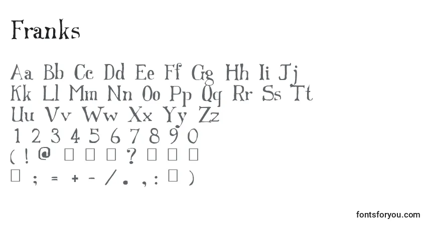 A fonte Franks – alfabeto, números, caracteres especiais