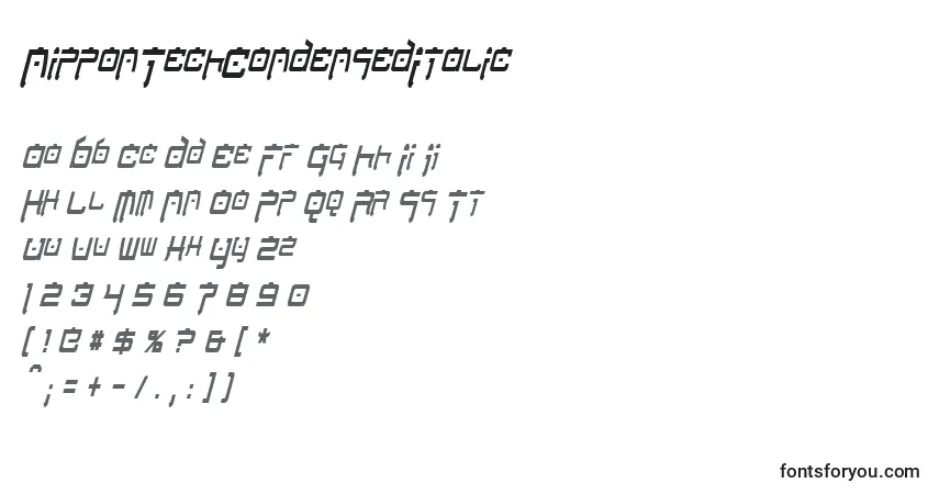 Шрифт NipponTechCondensedItalic – алфавит, цифры, специальные символы