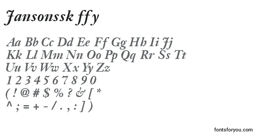 A fonte Jansonssk ffy – alfabeto, números, caracteres especiais