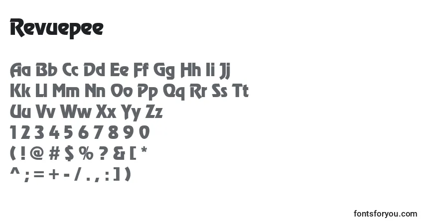 Czcionka Revuepee – alfabet, cyfry, specjalne znaki