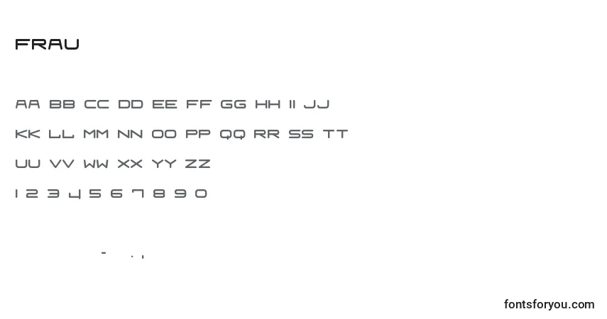Czcionka Frau – alfabet, cyfry, specjalne znaki