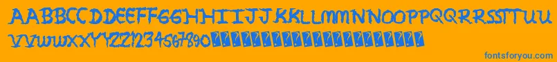 Seriallover-Schriftart – Blaue Schriften auf orangefarbenem Hintergrund