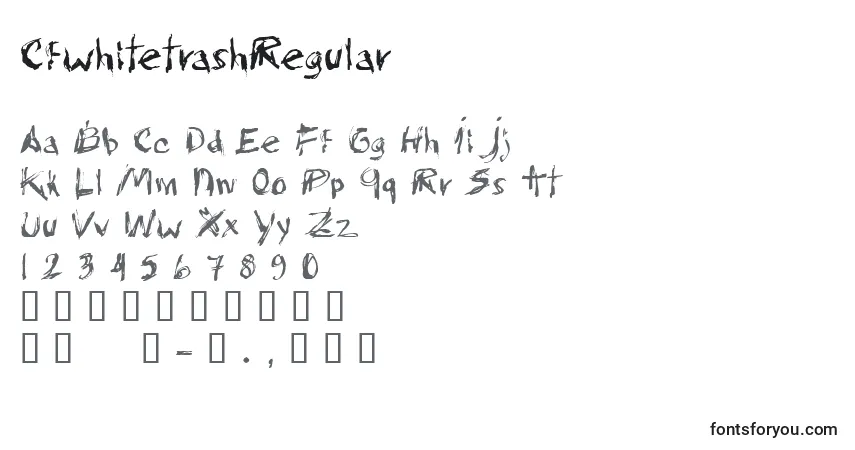 Czcionka CfwhitetrashRegular – alfabet, cyfry, specjalne znaki