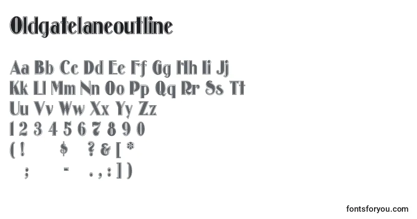 Czcionka Oldgatelaneoutline – alfabet, cyfry, specjalne znaki