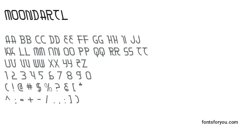 Czcionka Moondartl – alfabet, cyfry, specjalne znaki