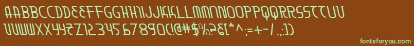 フォントMoondartl – 緑色の文字が茶色の背景にあります。