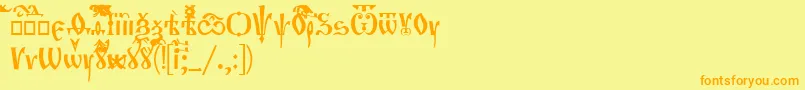 フォントOrthodox – オレンジの文字が黄色の背景にあります。