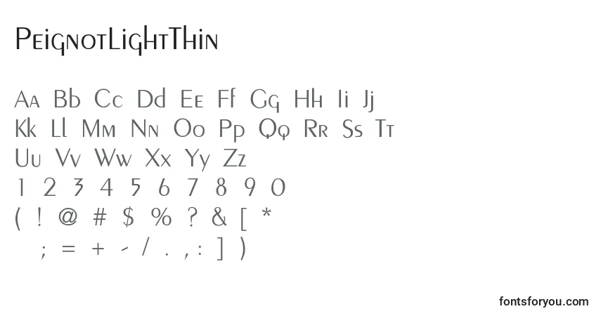 Шрифт PeignotLightThin – алфавит, цифры, специальные символы