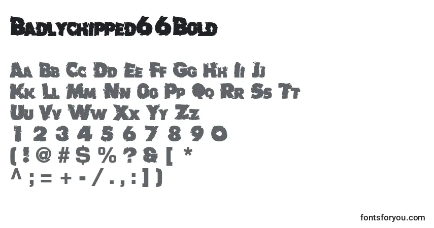 Czcionka Badlychipped66Bold – alfabet, cyfry, specjalne znaki