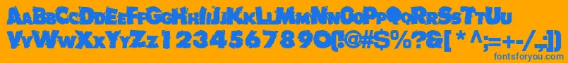 Badlychipped66Bold-Schriftart – Blaue Schriften auf orangefarbenem Hintergrund