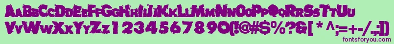 Badlychipped66Bold-Schriftart – Violette Schriften auf grünem Hintergrund