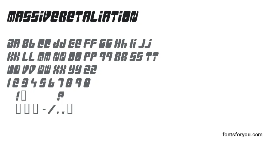 Schriftart Massiveretaliation – Alphabet, Zahlen, spezielle Symbole