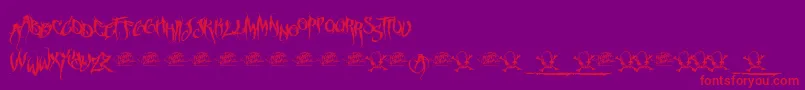 フォントMcfFuneraChaotic – 紫の背景に赤い文字