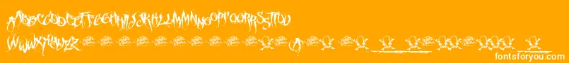 McfFuneraChaotic-Schriftart – Weiße Schriften auf orangefarbenem Hintergrund