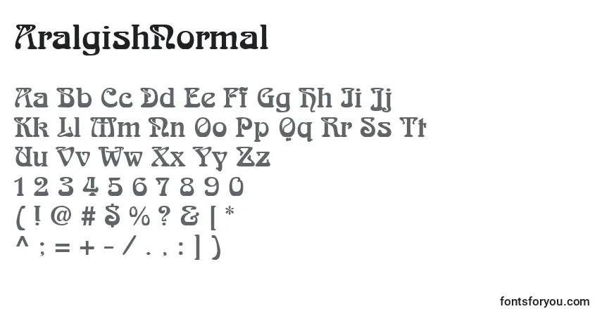 Czcionka AralgishNormal – alfabet, cyfry, specjalne znaki
