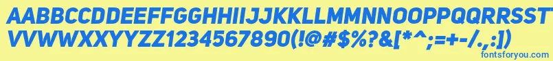 フォントUniSansHeavyItalic – 青い文字が黄色の背景にあります。