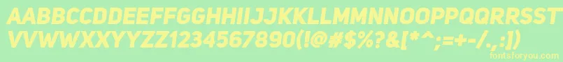 UniSansHeavyItalic-Schriftart – Gelbe Schriften auf grünem Hintergrund