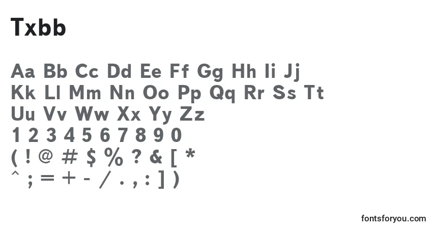 Schriftart Txbb – Alphabet, Zahlen, spezielle Symbole