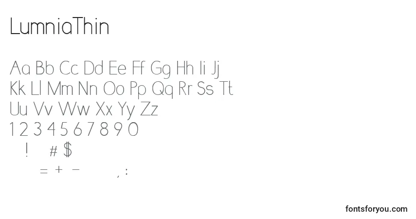 Czcionka LumniaThin – alfabet, cyfry, specjalne znaki