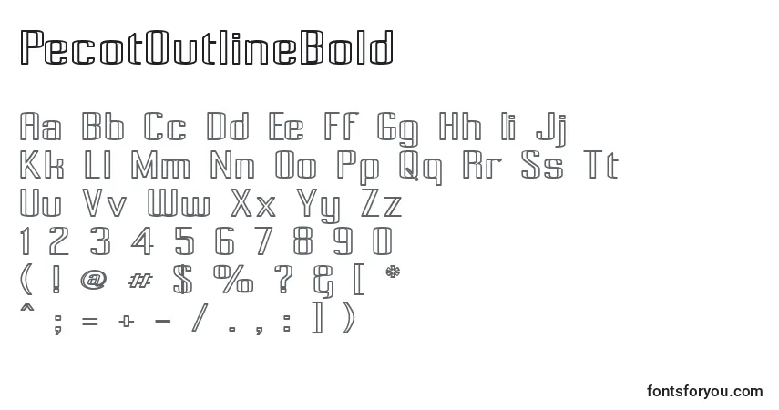 A fonte PecotOutlineBold – alfabeto, números, caracteres especiais