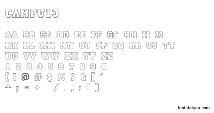 Czcionka Campu13 – alfabet, cyfry, specjalne znaki