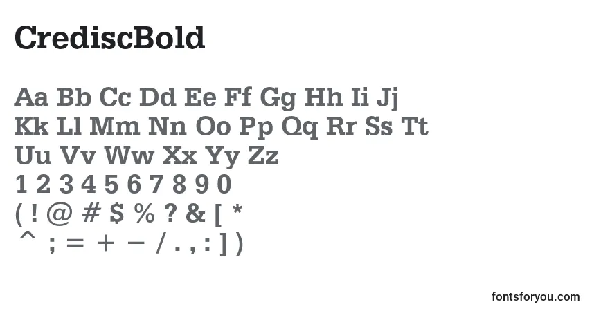 Czcionka CrediscBold – alfabet, cyfry, specjalne znaki