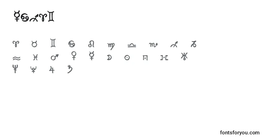 Czcionka Zodiac2 – alfabet, cyfry, specjalne znaki