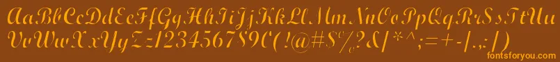Weitere Informationen zur WrexhamScriptLight-Schriftart WrexhamScriptLight-Schriftart – Orangefarbene Schriften auf braunem Hintergrund