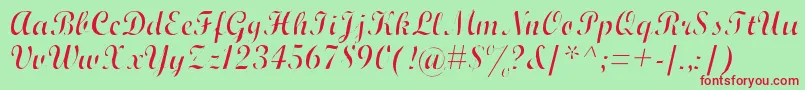 Fonte WrexhamScriptLight – fontes vermelhas em um fundo verde