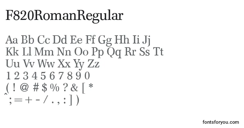A fonte F820RomanRegular – alfabeto, números, caracteres especiais