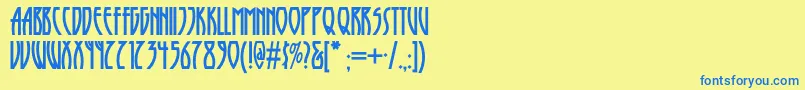 フォントRunytunesrevisitednf – 青い文字が黄色の背景にあります。