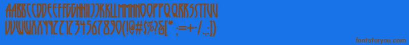 フォントRunytunesrevisitednf – 茶色の文字が青い背景にあります。