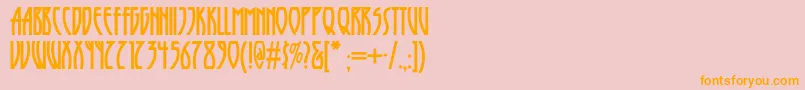 フォントRunytunesrevisitednf – オレンジの文字がピンクの背景にあります。