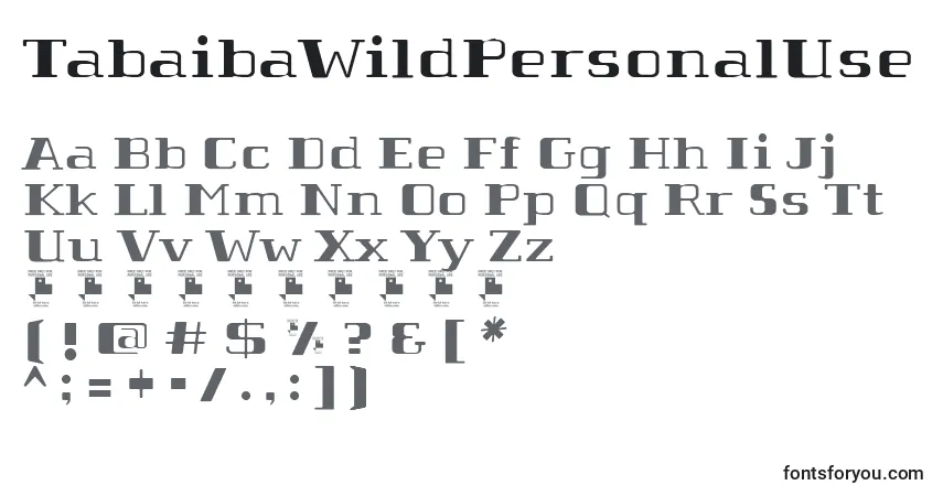 Czcionka TabaibaWildPersonalUse – alfabet, cyfry, specjalne znaki
