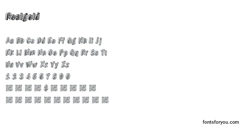 Realgold-fontti – aakkoset, numerot, erikoismerkit
