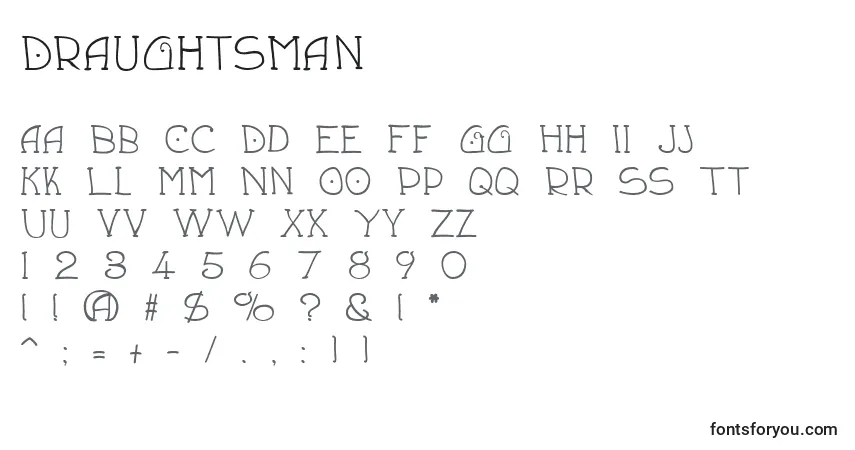 Czcionka Draughtsman – alfabet, cyfry, specjalne znaki