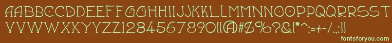 フォントDraughtsman – 緑色の文字が茶色の背景にあります。