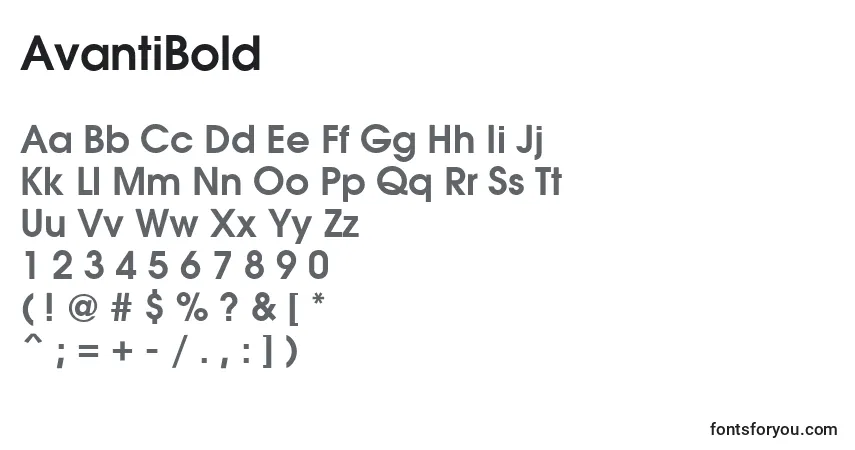 AvantiBold-fontti – aakkoset, numerot, erikoismerkit
