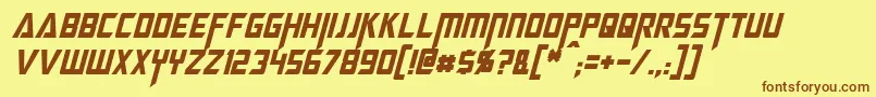 MegatronCondensedItalic-Schriftart – Braune Schriften auf gelbem Hintergrund