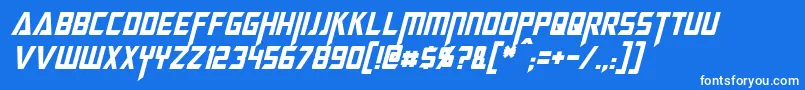 Police MegatronCondensedItalic – polices blanches sur fond bleu