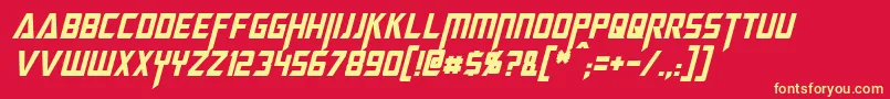 MegatronCondensedItalic-Schriftart – Gelbe Schriften auf rotem Hintergrund