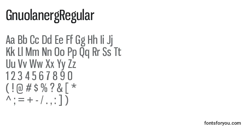 Czcionka GnuolanergRegular – alfabet, cyfry, specjalne znaki