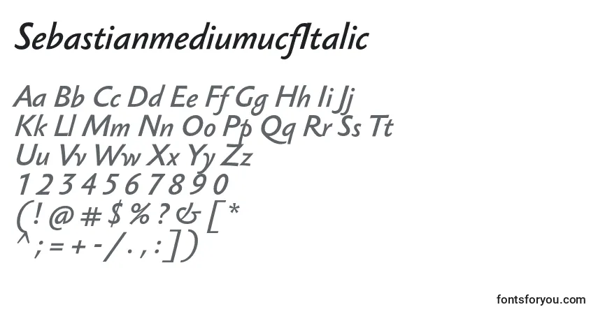 A fonte SebastianmediumucfItalic – alfabeto, números, caracteres especiais