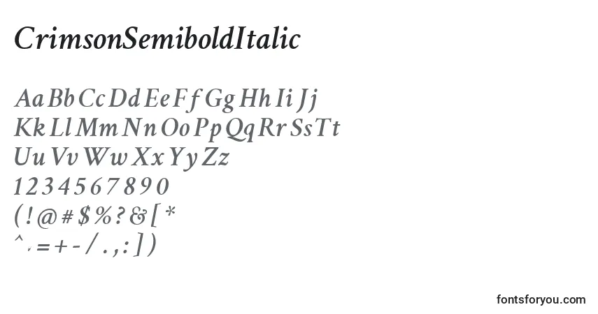 A fonte CrimsonSemiboldItalic – alfabeto, números, caracteres especiais