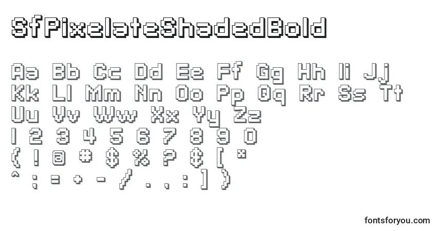 A fonte SfPixelateShadedBold – alfabeto, números, caracteres especiais