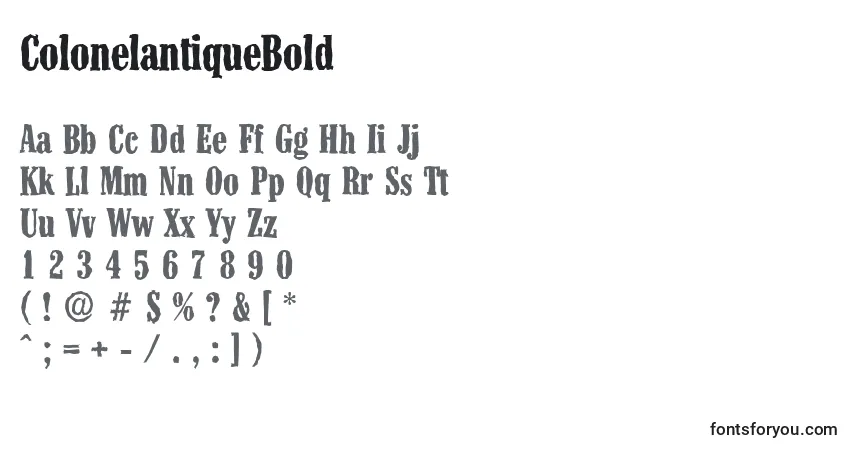 A fonte ColonelantiqueBold – alfabeto, números, caracteres especiais
