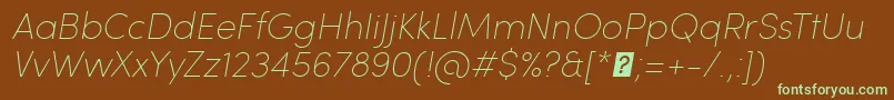 SofiaProUltralightItalic-fontti – vihreät fontit ruskealla taustalla