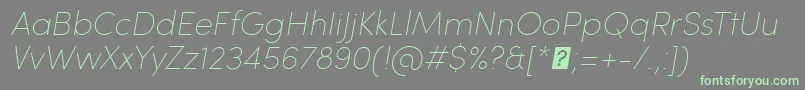 フォントSofiaProUltralightItalic – 灰色の背景に緑のフォント